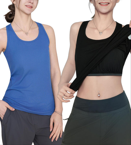 MERIDIANA 2-Pack Women's Tank Tops with Removable Build-in Shelf Bra Ribbed Sleeveless Soft Casual Cami Shirts Daily Wear