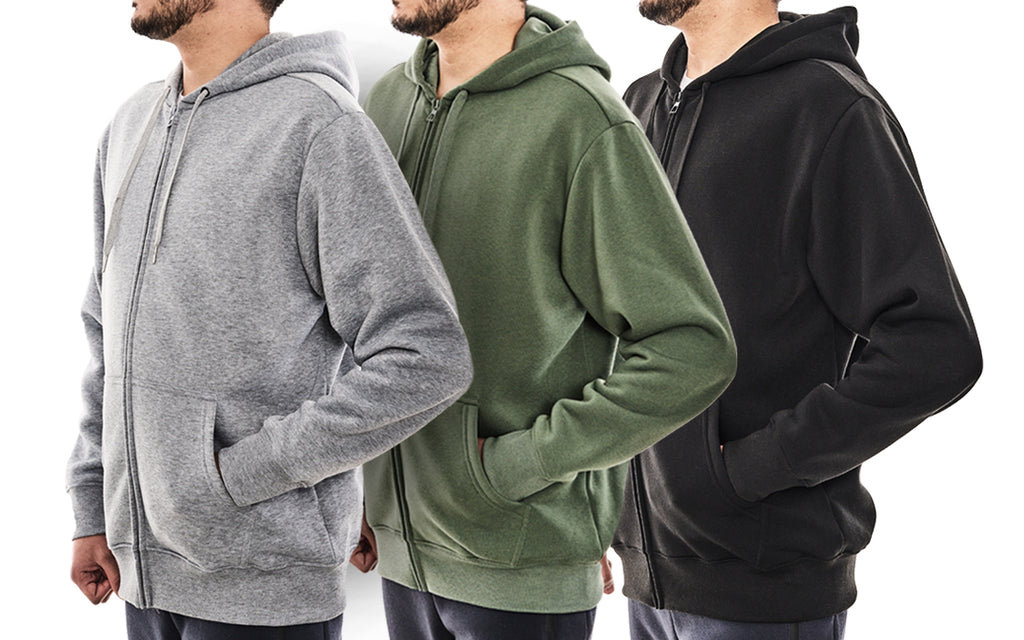 WHITE PEAK TRADING COMPANY  3 Pack Mens Fleece Hoodie Long Sleeve Lightweight Athletic Workout Sweatshirt for Men with Pockets