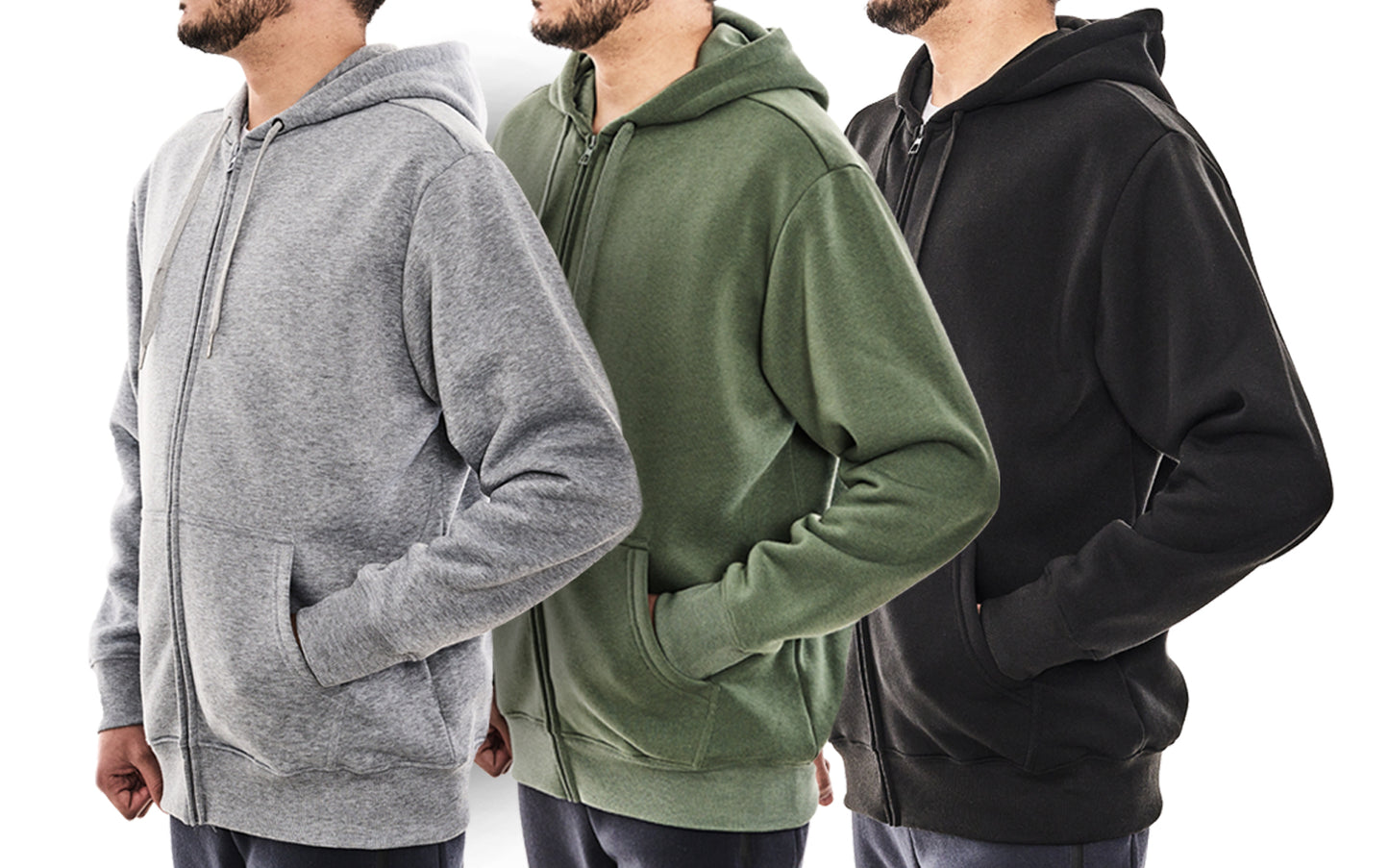 WHITE PEAK TRADING COMPANY  3 Pack Mens Fleece Hoodie Long Sleeve Lightweight Athletic Workout Sweatshirt for Men with Pockets