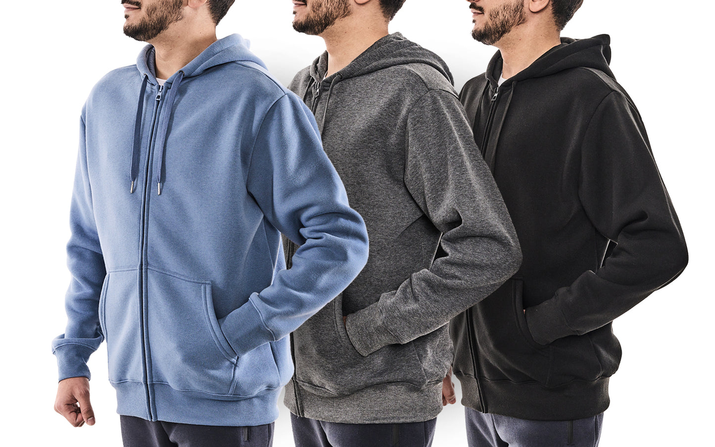 WHITE PEAK TRADING COMPANY  3 Pack Mens Fleece Hoodie Long Sleeve Lightweight Athletic Workout Sweatshirt for Men with Pockets