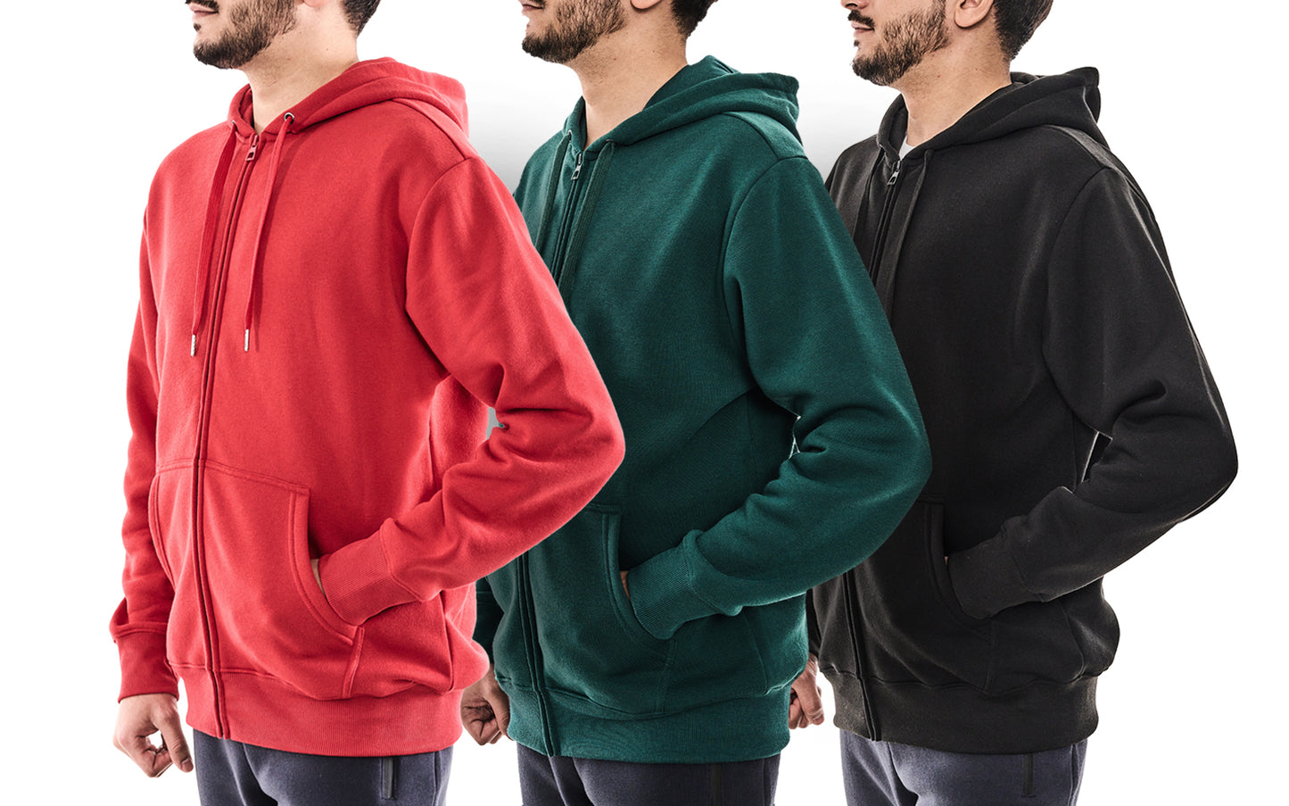 WHITE PEAK TRADING COMPANY  3 Pack Mens Fleece Hoodie Long Sleeve Lightweight Athletic Workout Sweatshirt for Men with Pockets