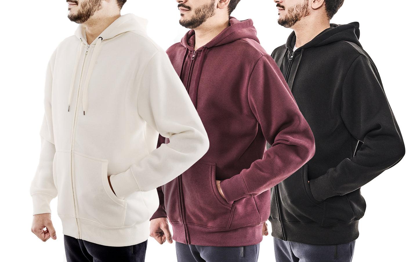 WHITE PEAK TRADING COMPANY  3 Pack Mens Fleece Hoodie Long Sleeve Lightweight Athletic Workout Sweatshirt for Men with Pockets
