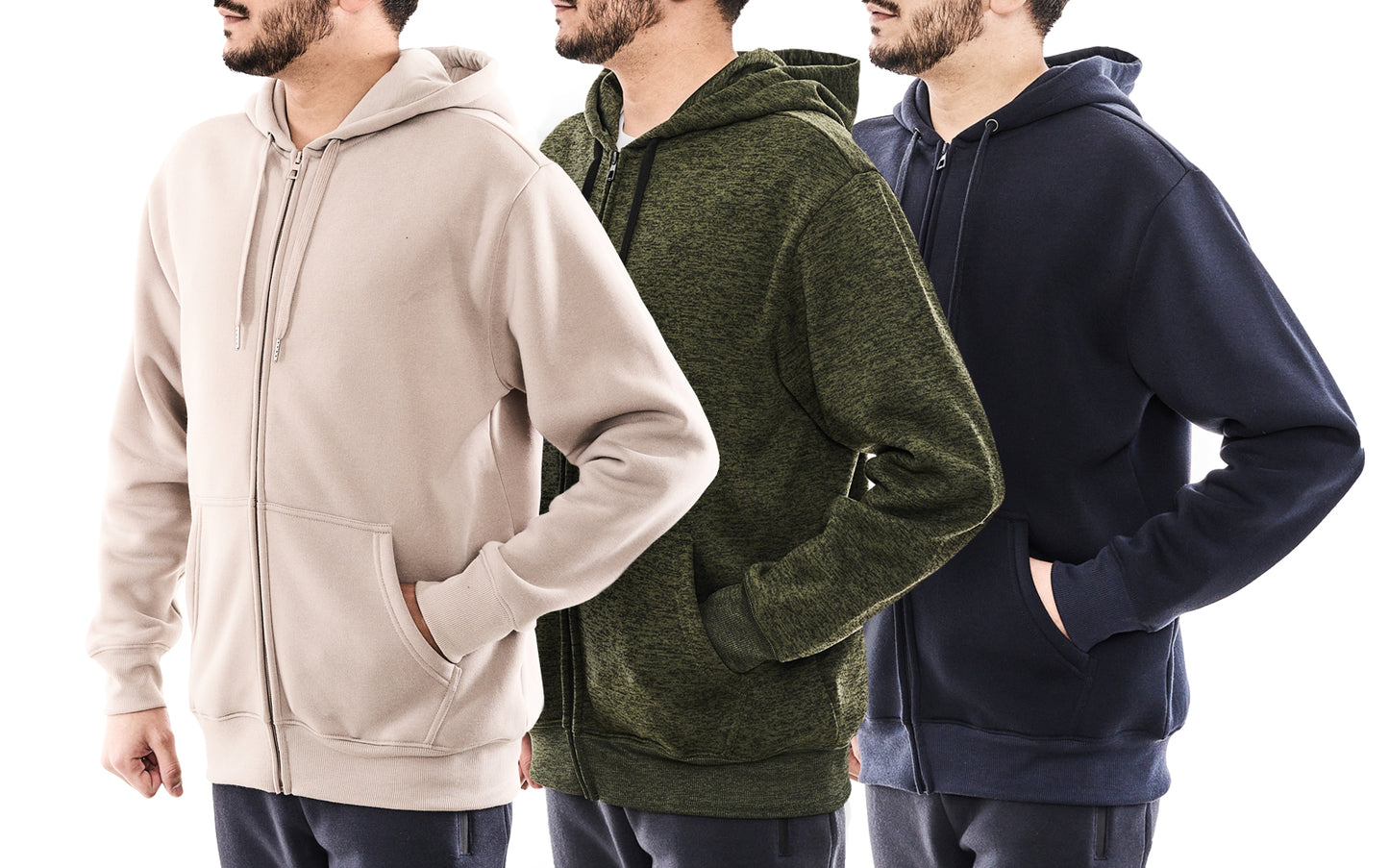 WHITE PEAK TRADING COMPANY  3 Pack Mens Fleece Hoodie Long Sleeve Lightweight Athletic Workout Sweatshirt for Men with Pockets