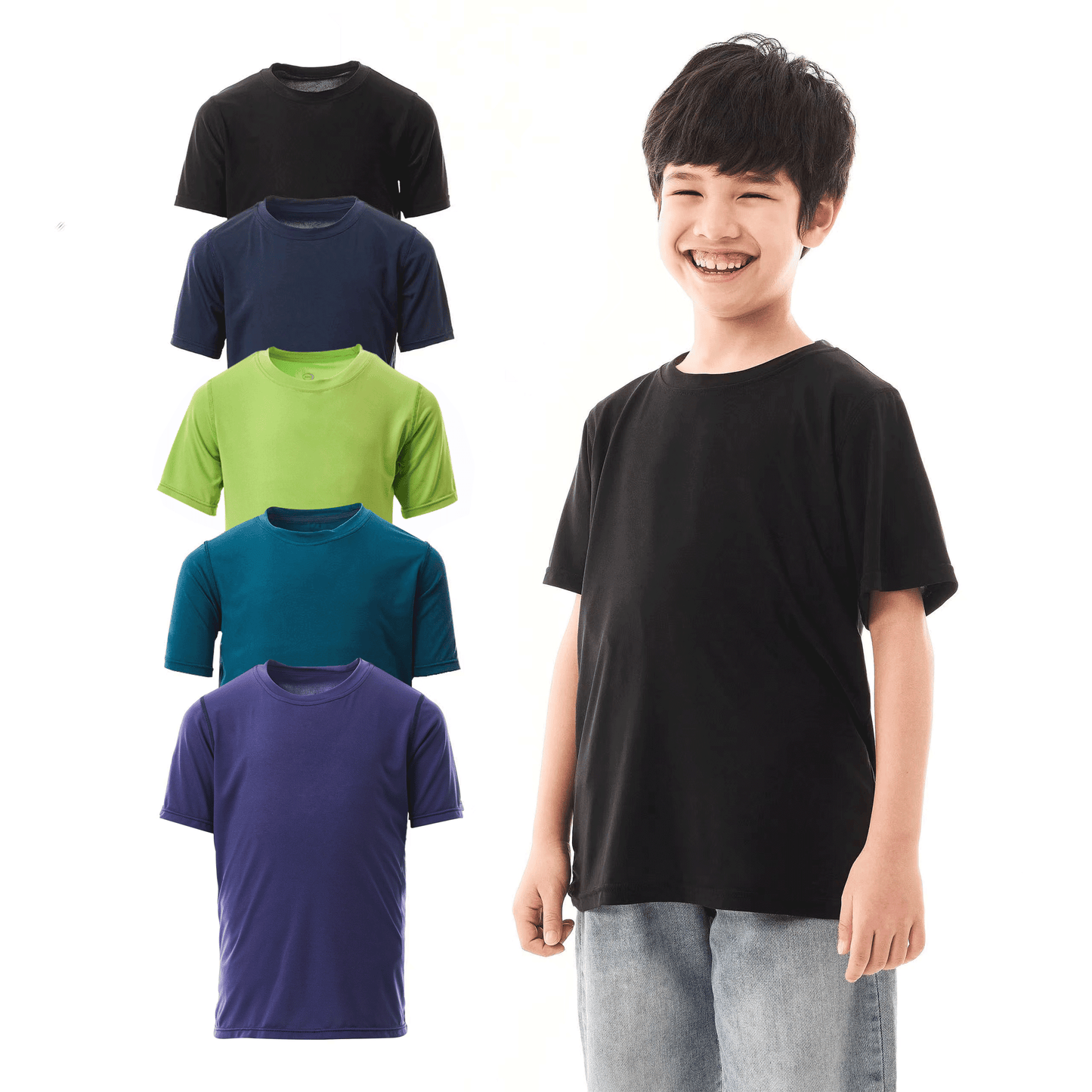 WHITE PEAK TRADIGN COMPANY  5 Pack Youth Quick-Drying T-Shirt Moisture Wicking Athletic Short Sleeve Tees for Boys & Girls