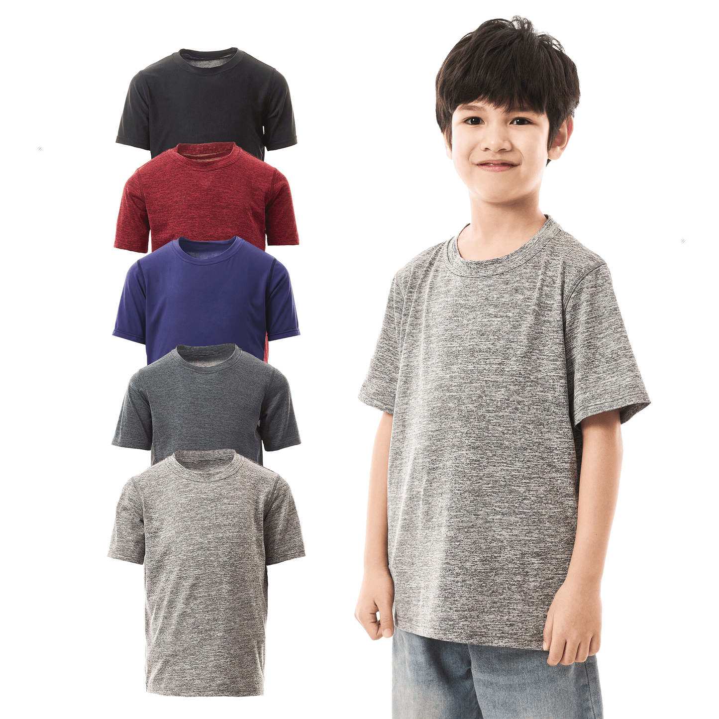 WHITE PEAK TRADIGN COMPANY  5 Pack Youth Quick-Drying T-Shirt Moisture Wicking Athletic Short Sleeve Tees for Boys & Girls