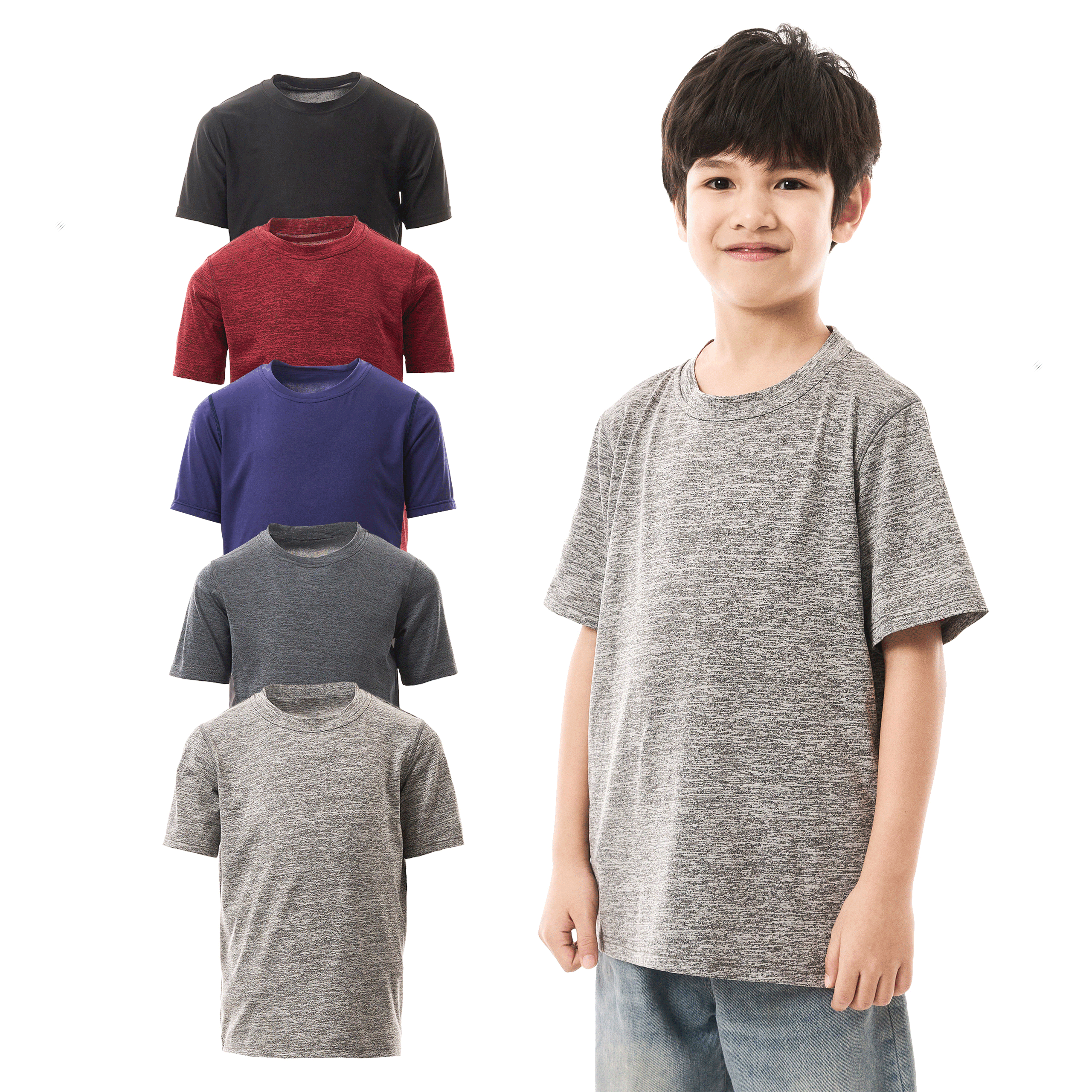 WHITE PEAK TRADIGN COMPANY  5 Pack Youth Quick-Drying T-Shirt Moisture Wicking Athletic Short Sleeve Tees for Boys & Girls
